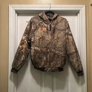 Men's Hooded Camo Bomber Jacket - Brown Camo